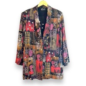 Breli Originals | Vintage Lightweight Abstract Print Blazer One Button 80s 90s